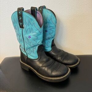 Ariat Boots Women's 7B Black Turquoise Blue Leather Western Cowboy Cowgirl